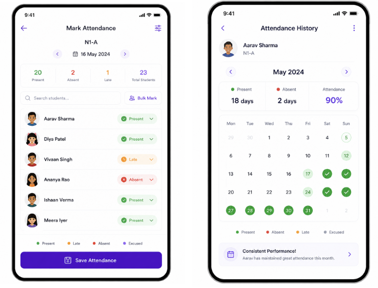 Attendance screens